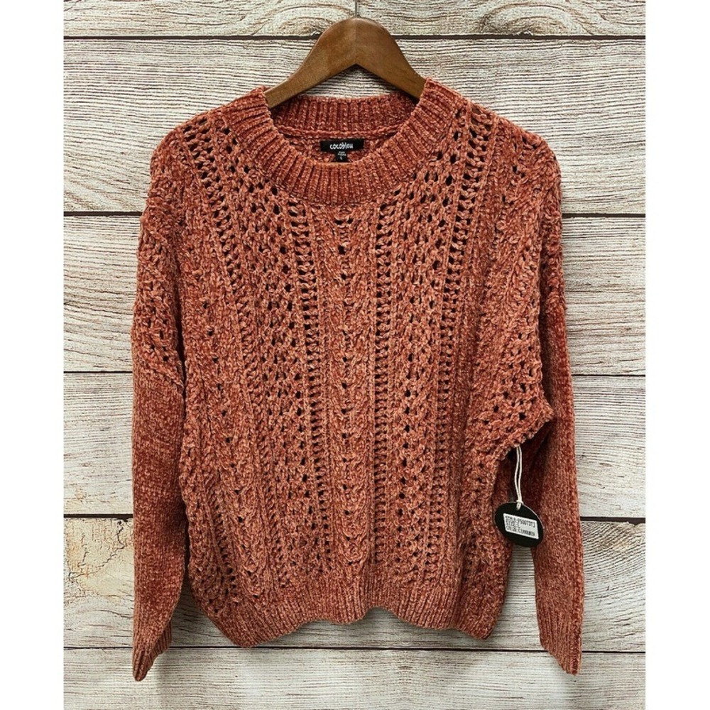 Cocobleu Sweater Womens Large Cinnamon Cozy Super Soft Open Stitch Sweater New